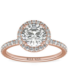 Anillo de compromiso de diamantes con halo Heiress de Studio de Blue Nile en oro rosado de 18 k (0,38 qt. total)